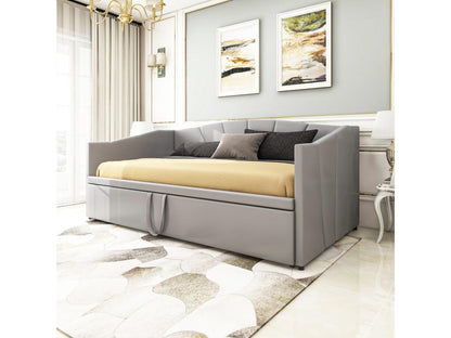 Lit gigogne en velours 180x200 cm - sommier à Chezlova - Gris NQRC84408