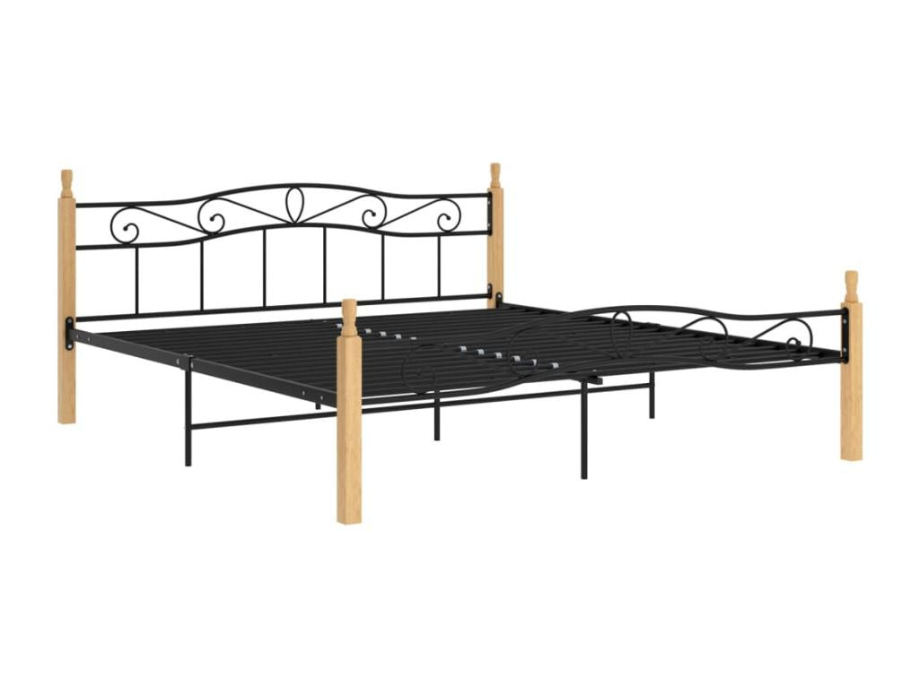 Cadre de lit Noir Métal et bois de chêne massif 180x200 cm NBWZ61784