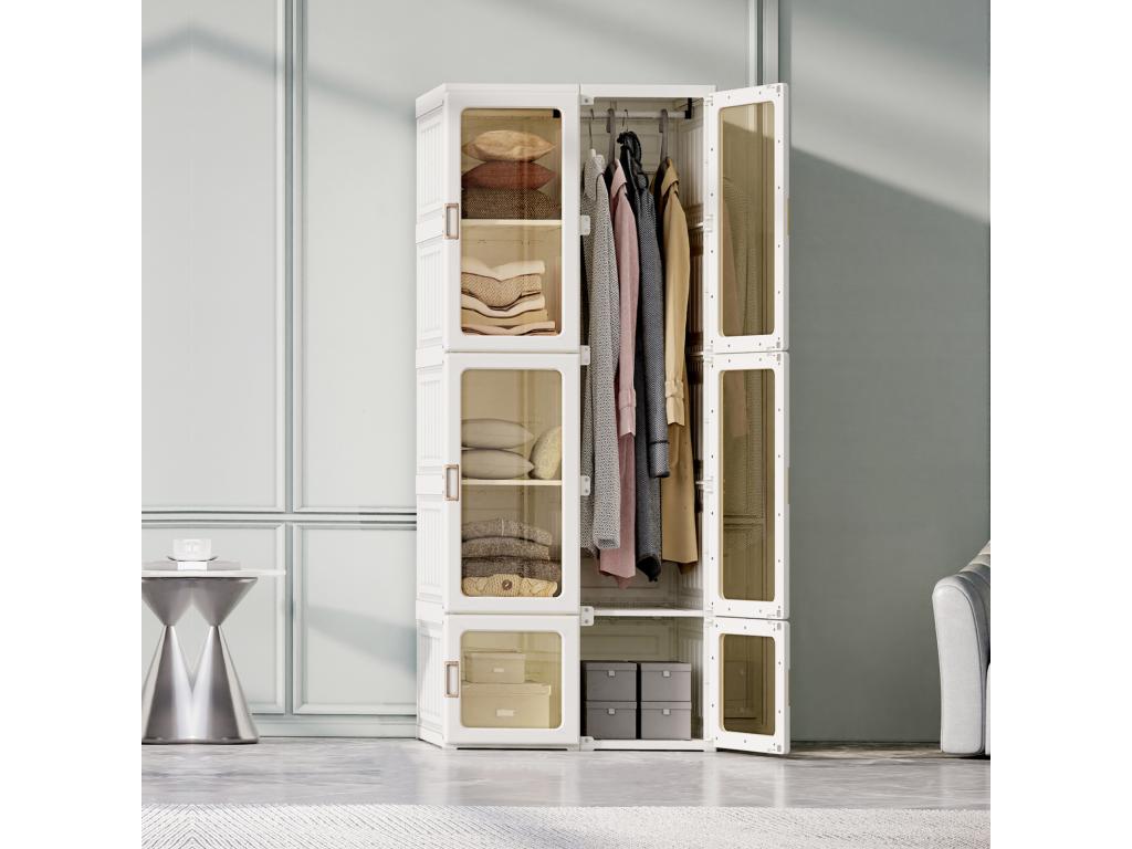 Armoire avce 10 compartiments 6 portes 1 suspension - Penderie pliable à portes transparentes 69x50x170cm - Blanc AWUZ68728