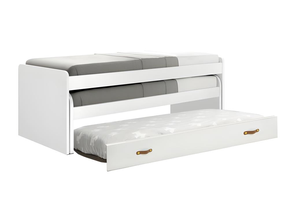 Lit triple en aggloméré blanc avec sommier 105x200cm IWOZ06997