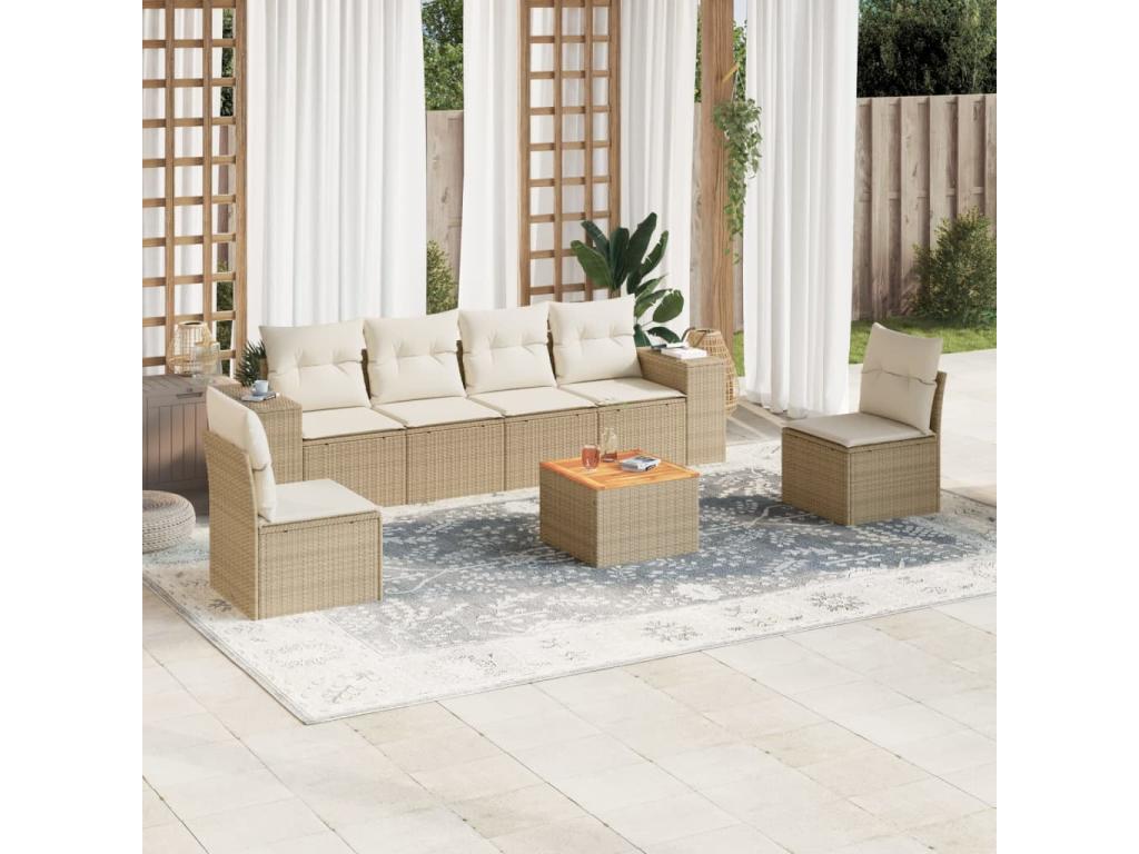 Salon de jardin avec coussins 7 pcs beige résine tressée FAQJ97407