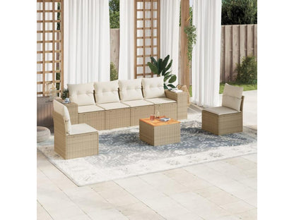 Salon de jardin avec coussins 7 pcs beige résine tressée FAQJ97407