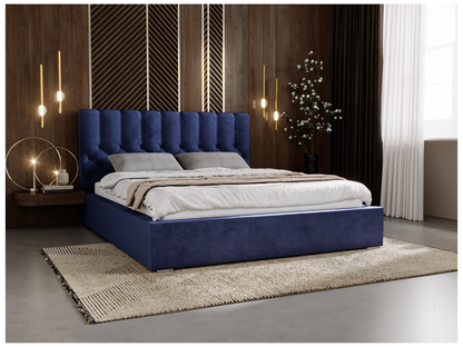Lit rembourré avec rangement - 160x200 - lit double - velours - bleu - Roma QEHD19555
