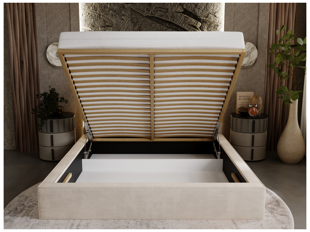 Lit rembourré avec rangement - 120x200 - lit double - velours - vert - Chezlova VUJW28135