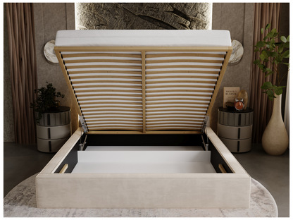 Lit rembourré avec rangement - 120x200 - lit double - velours - vert - Chezlova VUJW28135