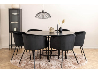 Ensemble table table marron et 6 chaises Chezlova Velours noir. BIBS25302